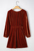 Luxe Velvet V Neck Bishop Sleeve Empire Waist Flared Mini Dress